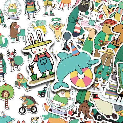 50 stücke Lustige Tiere Aufkleber Aufkleber Für Laptop Notebook Gepäck Gitarre DIY Cartoon Wasserdichte Aufkleber Kinder Kreative Spielzeug Geschenke Image