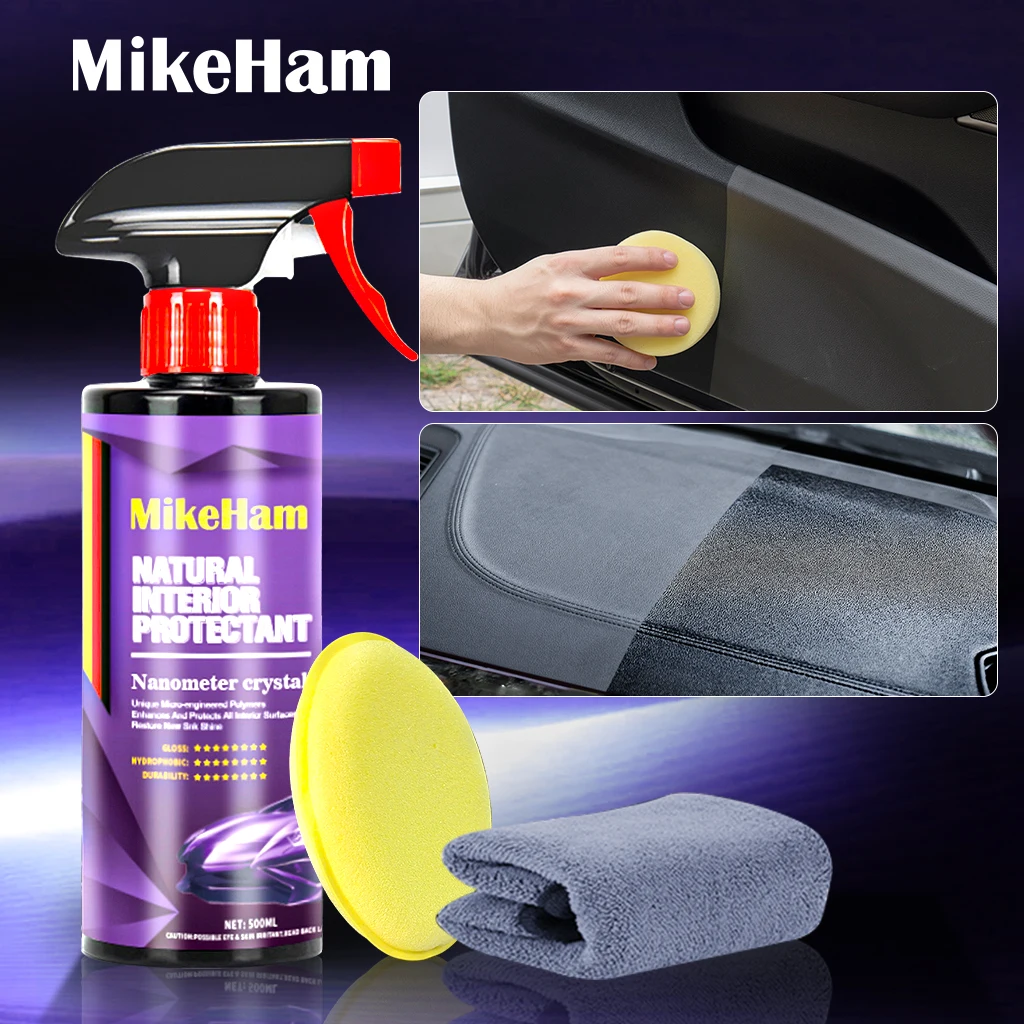 MikeHam Auto-Innenbeschichtungsmittel, Leder-Sitz-Auffrischung, Kunststoff-Restaurator, Aufheller, Black Shine Enhancer, Auto-Detaillierung, 500 ml Image