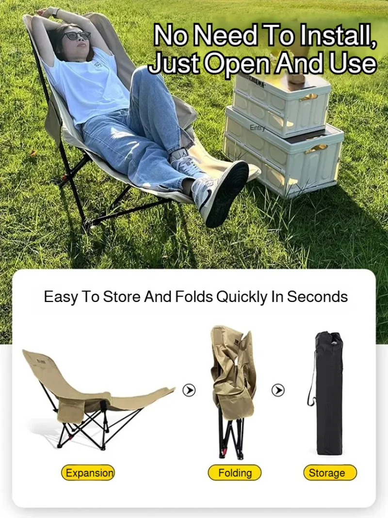 Tragbarer Outdoor-Campingstuhl mit Aufbewahrungstasche und Beinstütze, faltbarer, leichter Strand-Rasenstuhl mit Tragetasche für