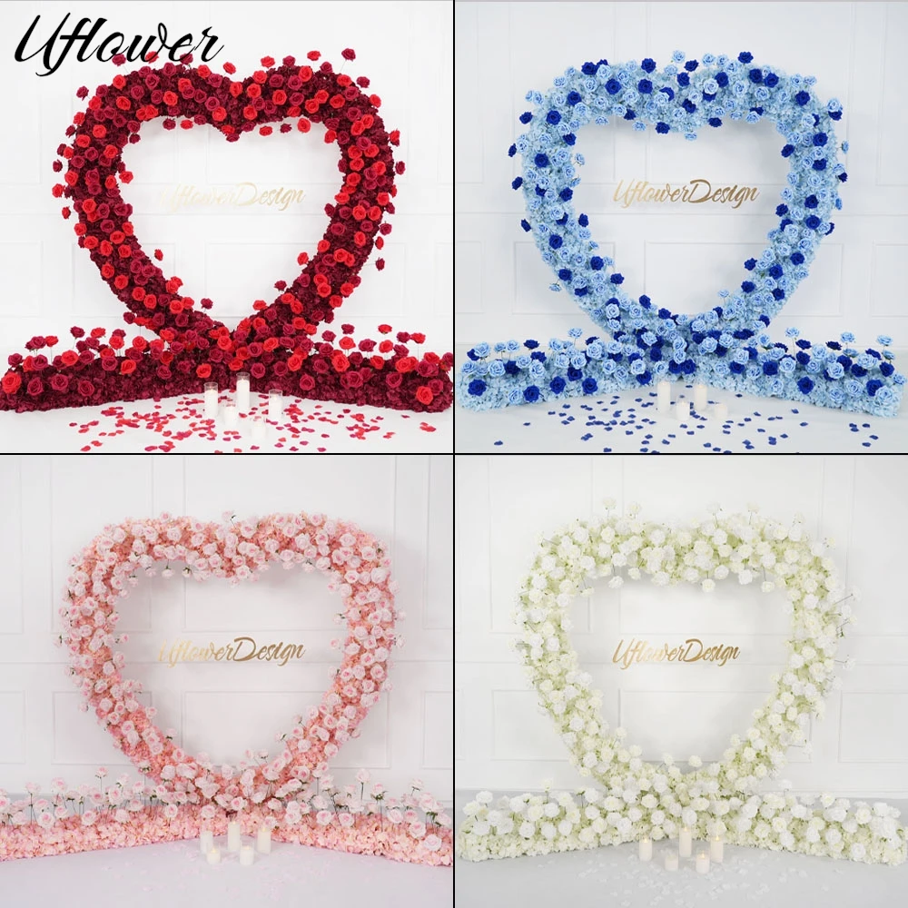 Uflower 5D Rot Weiß Blumenarrangement Mit Herzförmigem Rahmen Hochzeit Hintergrund Dekor Blumenreihe Party Bogen Requisite Blumenwand Image