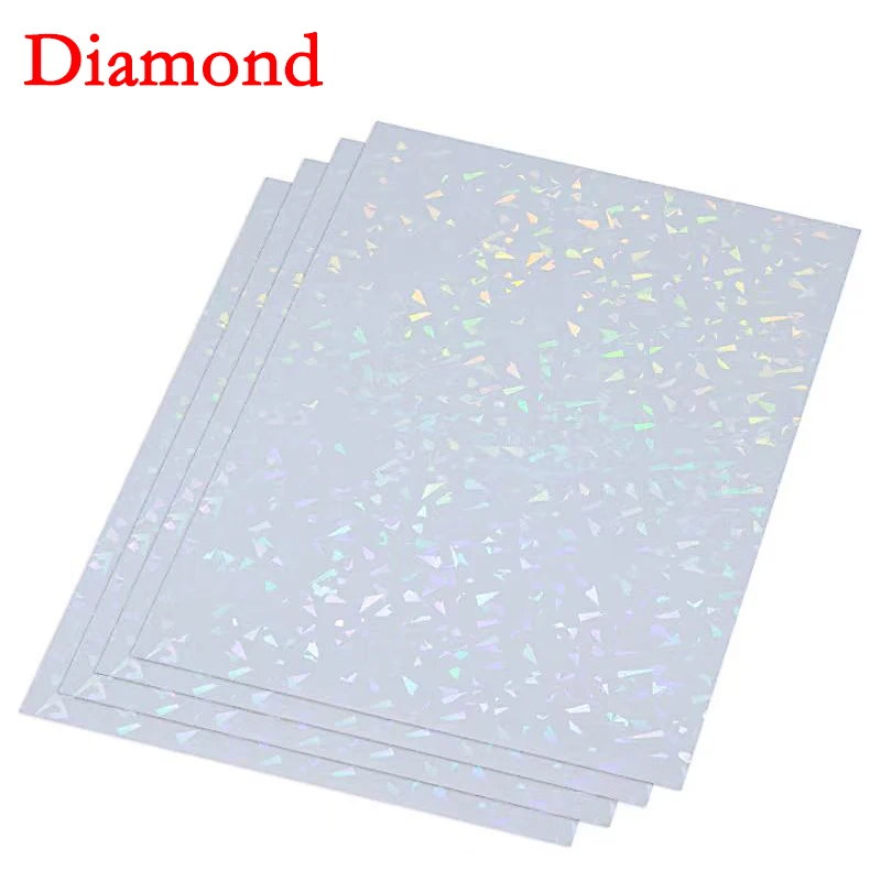 A4 10 stücke Holographische Vinyl Aufkleber Papier Transparent Diamant PET Klebepapier Für Inkjet Drucker Wasserdicht Anti-reißen DIY Image