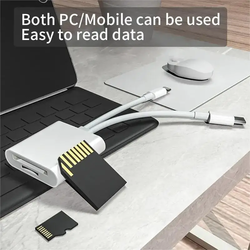 2-in-1 OTG-Kartenleser Typ C Lightning SD/TF-Speicheradapter für PC Laptop iPhone Multi Smart Card Reader Keine App erforderlich Image