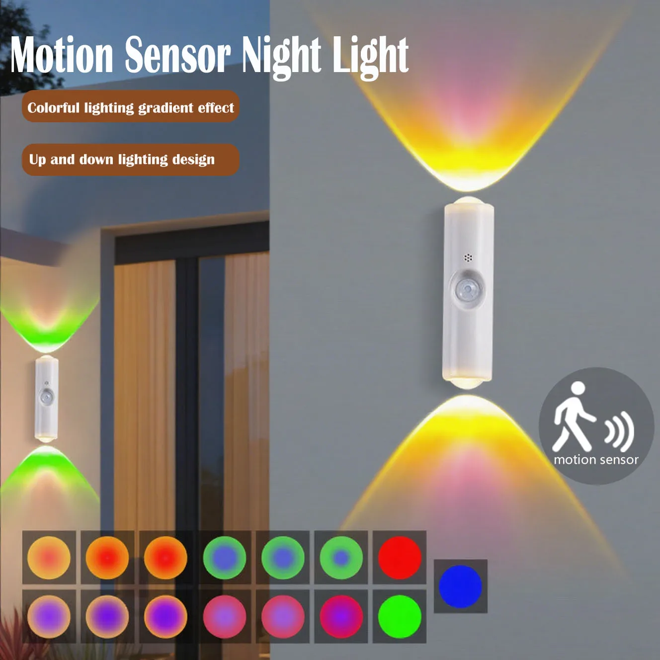 LED-Nachtlicht, Bewegungsmelder, Wandleuchte, magnetisch, RGB-Farbverlauf, Wandleuchte, wiederaufladbar, Umgebungslicht, Raumdekoration, Up&Down-Beleuchtung