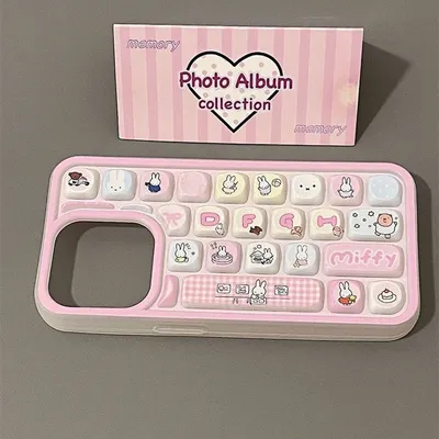 Miffy Phone Case Kawaii Miffy Rabbit Cartoon Keyboard Phone Case Suitable for Iphone 11 To Iphone 16 Promax Cute Girl's Heart