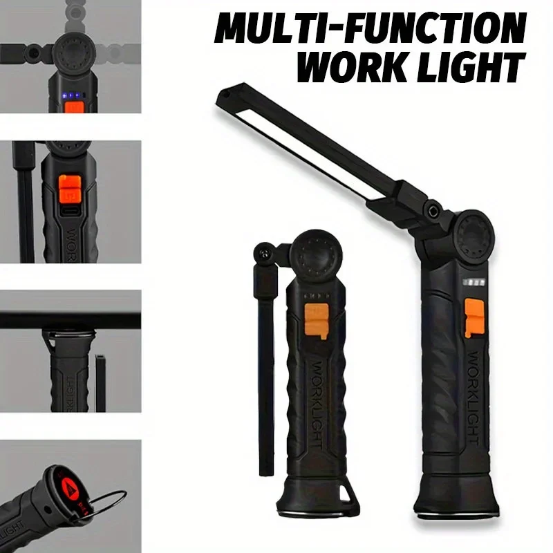 Wiederaufladbare LED-Arbeitsleuchte, COB-Flutlicht-Taschenlampe, Magnetfuß, Typ C, tragbare Campinglaterne, Leselampe, Notlicht, Grill