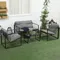 Mobilier de jardin 4 pièces Mobilier de jardin pour 4 personnes avec canapé 2 places, 2 fauteuils et 1 table basse 3 coussins pour patio