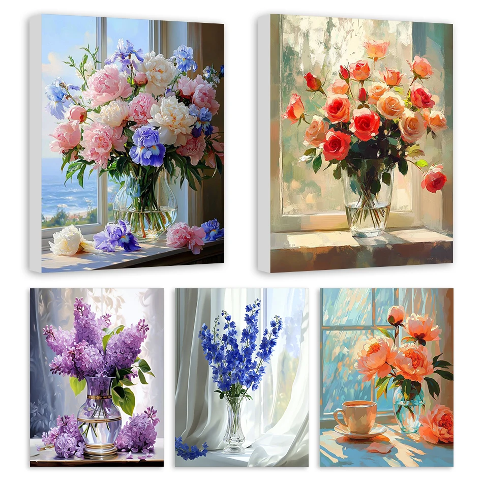 RUOPOTY bricolage peinture par numéros bricolage artisanat rebord de fenêtre vase fleur coloriage pour adultes fournitures d'art cadeau fait à la main Kit décor à la maison