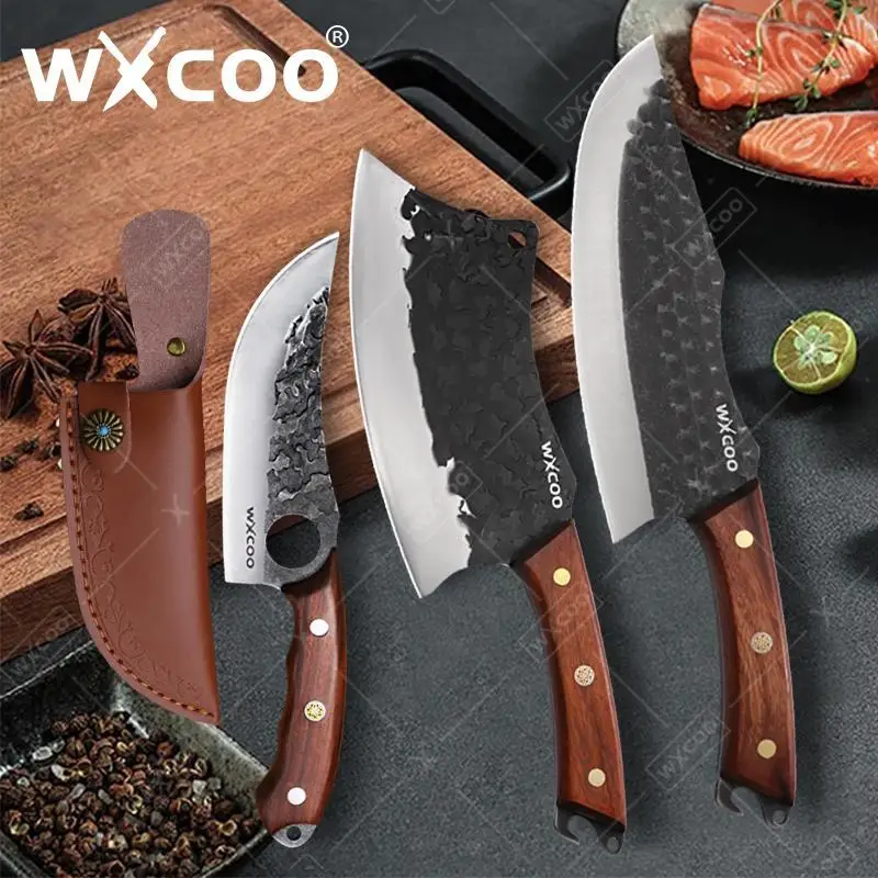 WXCOO Metzger Ausbeinmesser Edelstahl Küchenmesser Allzweckmesser Schneiden von Gemüse Hackmesser Fleischmesser mit Holzgriff Image