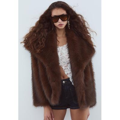 Stradivarius Cropped faux fur jacket Brown XL