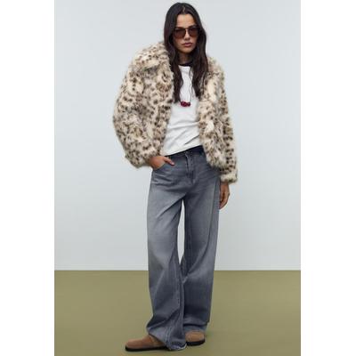Stradivarius Leopard print faux fur jacket Ecru XS