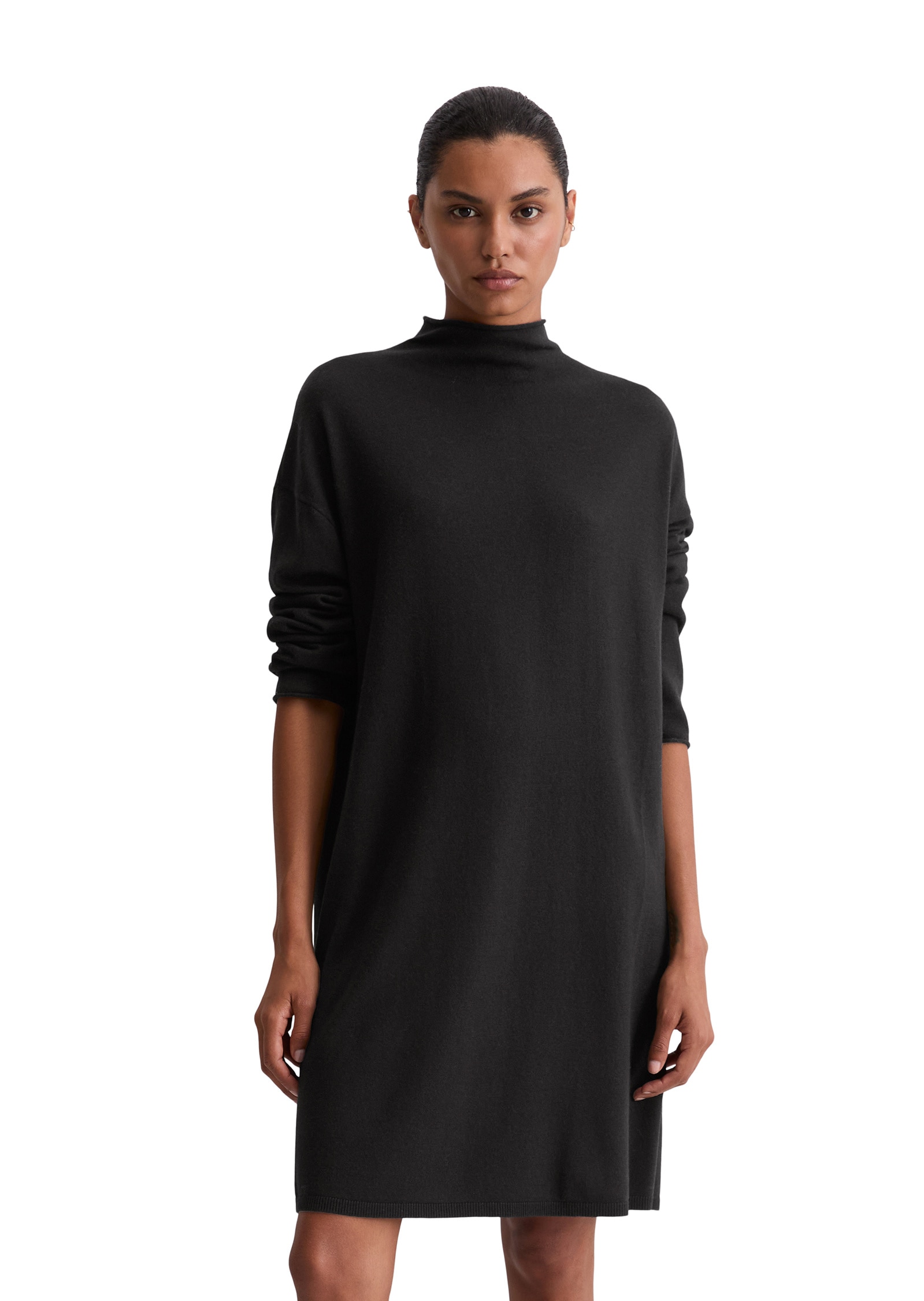 Strickkleid MARC O'POLO "aus softem Schurwolle-Mix", Damen, Gr. 34, Normalgrößen, schwarz, Obermaterial: 50% Schurwolle, 33% Viskose, 17% Polyamid; Futter: 100% Nicht verfügbar, unifarben, relaxed fit kurz, Rippbündchen, Kleider Image