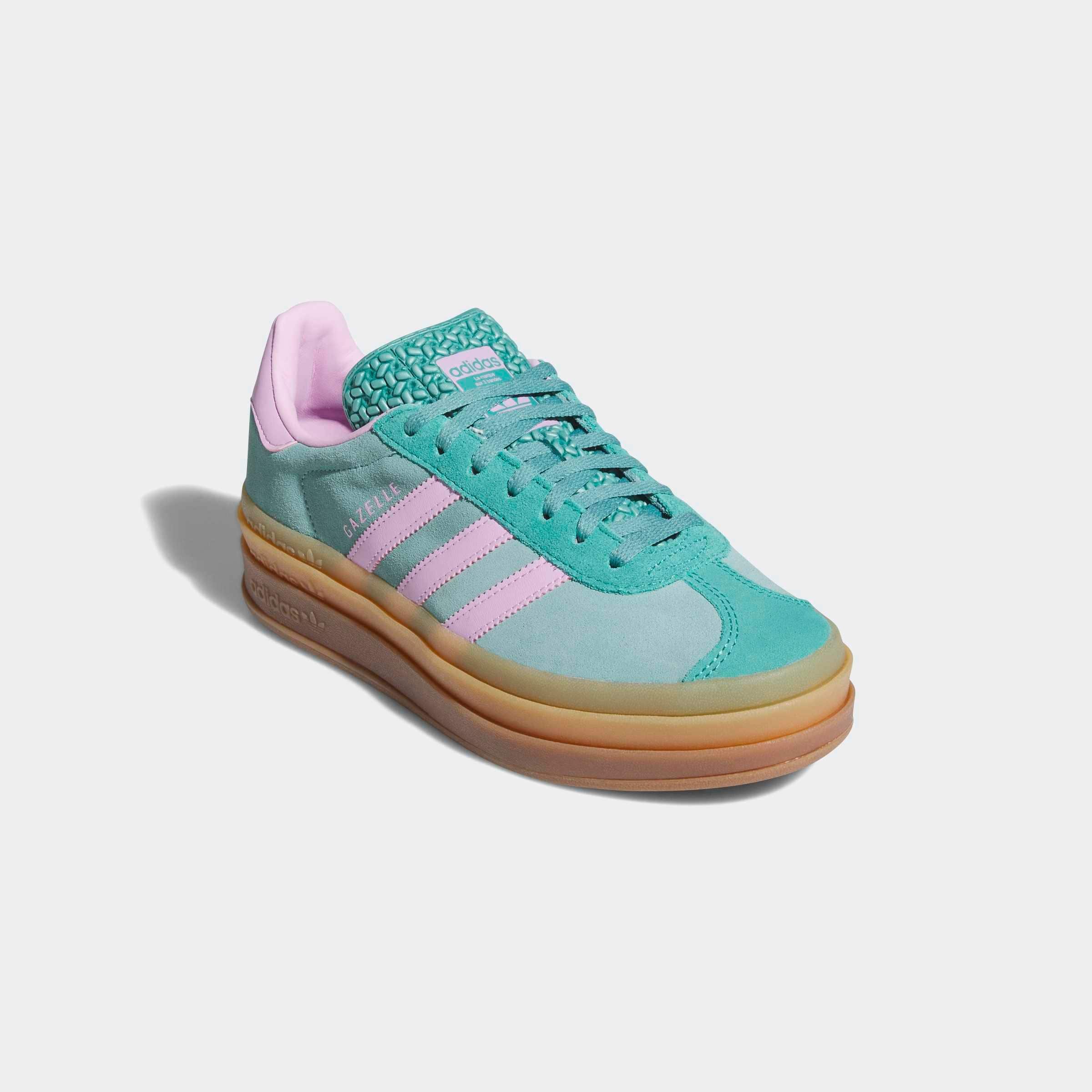 Sneaker ADIDAS ORIGINALS "GAZELLE BOLD E", Gr. 38, lila (powder teal, bliss lila, pure teal), Leder, Synthetik, Sportlich, Schuhe, Topseller