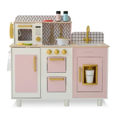 Teamson Kids Interactive Wooden Play Kitchen Toy Set with Fridge, Sink, Oven, and 17 Pcs Accessories for Kid and Toddlers