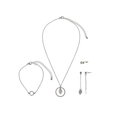 Steuer Modeschmuck Set Kette Armband Ohrringe Metall gesandet glanz Glasstein weiß Image