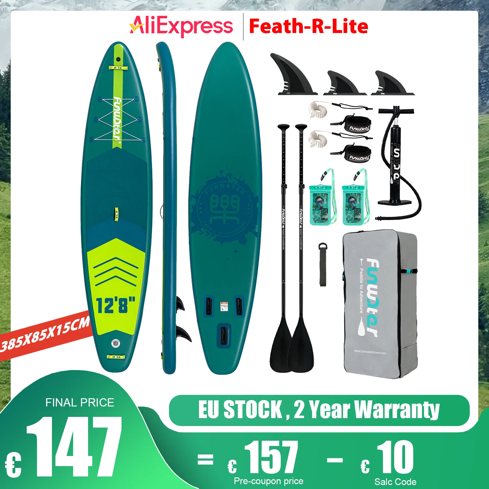Feath-R-Lite Stand Up Paddleboard 385x85x15cm SUP planche de surf antidérapante gonflable Paddleboard équipement de Sports nautiques pour FunWater