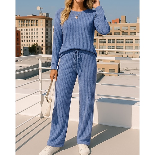 Per donna Abito in maglia Abiti da salotto Tinta unita Completo Abbigliamento Autunno Nero Borgogna All'aperto Viaggio Sportivo Vita Alta Manica Lunga Sport Abbigliamento sportivo Micro-elastico