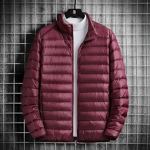 Herren Wintermantel Daunenjacke Gefütterte Jacke Tasche Polyester Urlaub Alltagskleidung Date Regulär Mode Lässig Bequem Thermowarm Winter Einfarbig Wein Schwarz Marinenblau Blau Pufferjacke Image