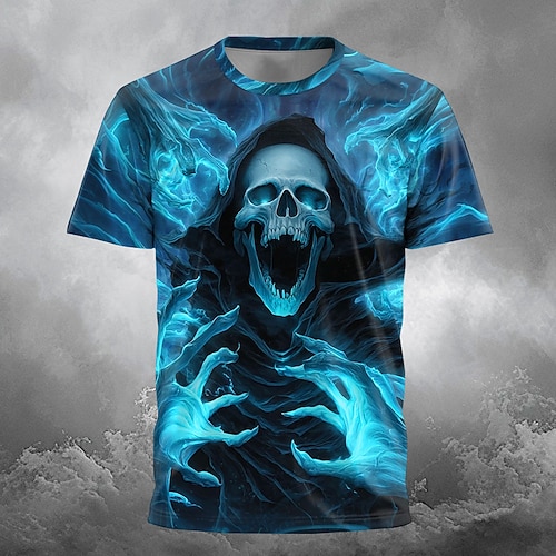Herren Sensenmann 3D T Shirt Kurzarm T-Shirt 3D-Druck Rundhalsausschnitt Hemd Übertrieben Designer Horror Party Straße Ferien Gelb Rote Blau Sommer Frühling Ganzjahres Bekleidung S M L XL XXL XXXL Image