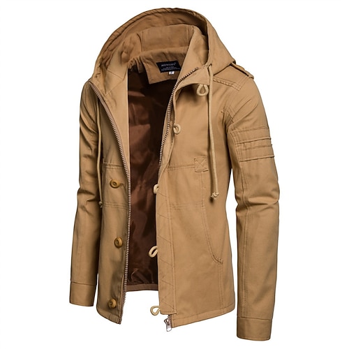 Herren Parka Trenchcoat Urlaub Täglich Herbst Winter Baumwollmischung Thermowarm Oberbekleidung Bekleidung Mode Klassisch Einfach Tasche Mit Kapuze Reisverschluss Image