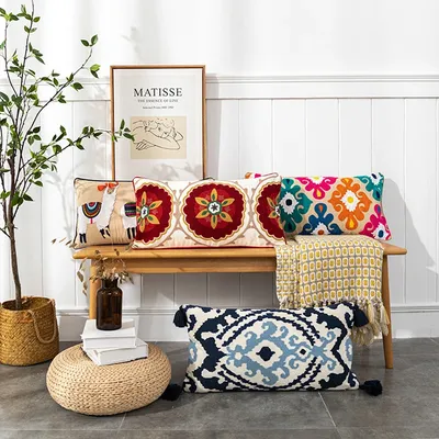 Getuftete Quasten Hairball Retro Kissenbezüge im böhmischen Stil bestickter Kissenbezug für Wohnzimmer Sofa Heimdekoration Image