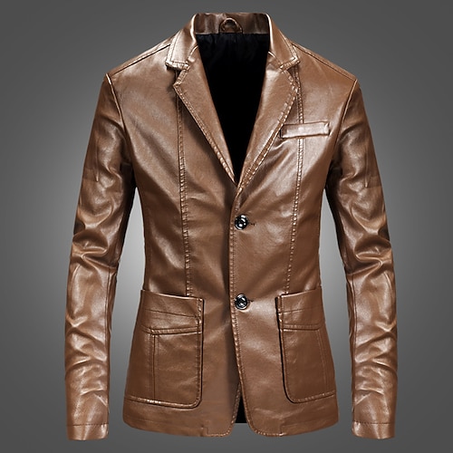 Per uomo Giacca in Ecopelle Giacca blazer Formale Ufficio Casuale Elegante casual Autunno Primavera Estate Pelle PU Tinta unica Comodo Monopetto Giacca Nero Borgogna Blu Kaki