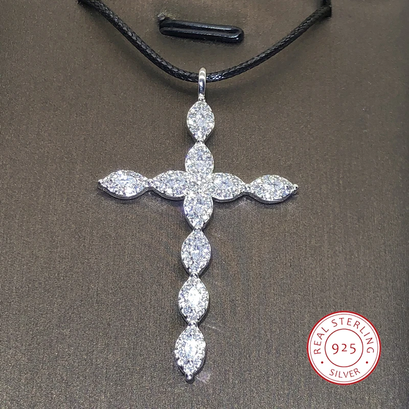 Halskette aus 925er-Sterlingsilber, 45,7 cm, glänzender Kristall, eleganter Kreuz-Anhänger für Frauen, hochwertiger Modeschmuck, Valentinstagsgeschenk Image