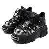 2025 neue Punk Stil Frauen Schuhe Lace-up Ferse Höhe 6 CM Plattform Schuhe Frau Metall Dekor Frau turnschuhe Gothic Ankle Rock Stiefel