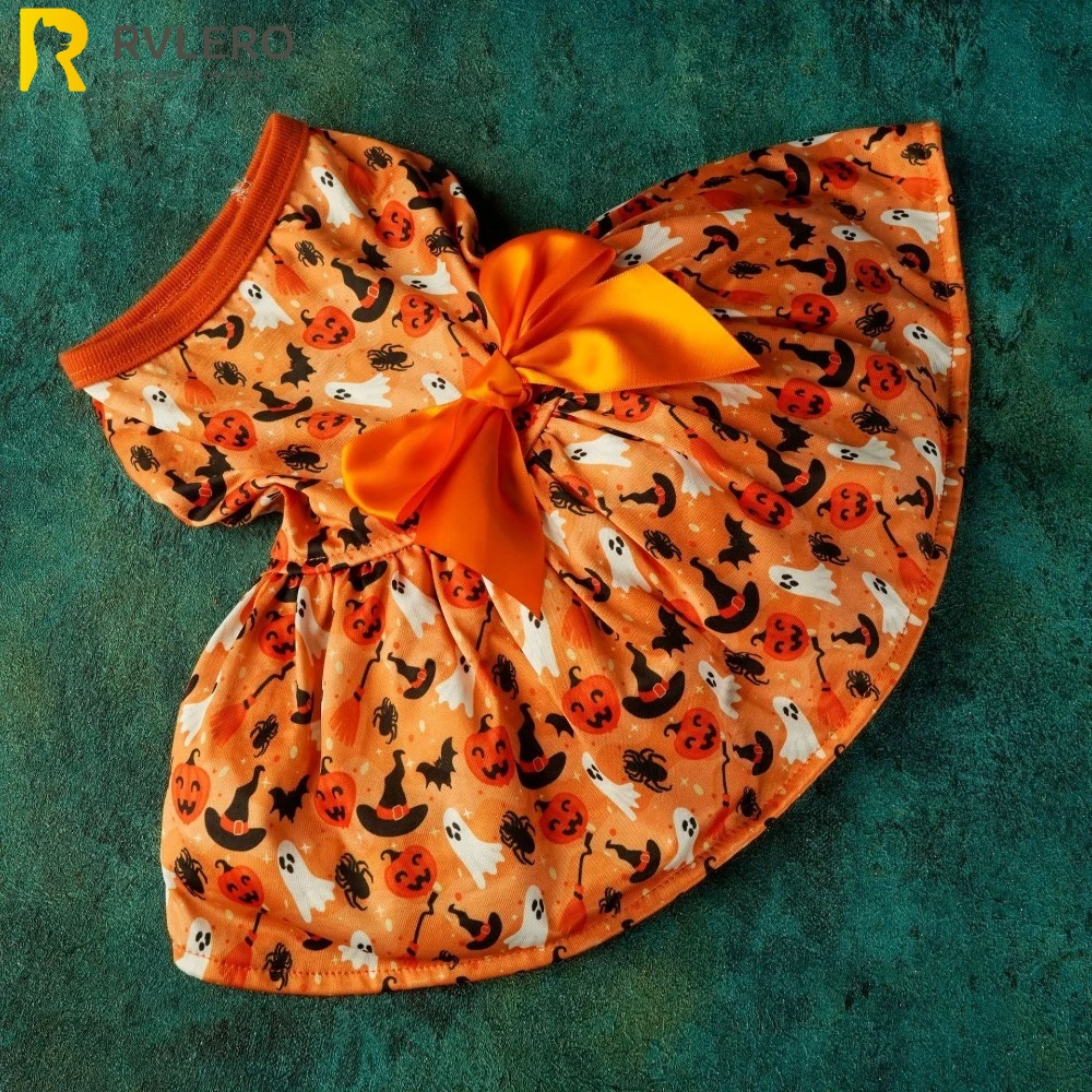 Haustier Kürbis Kleid Fledermaus Print Kleid Hund Kostüm Bekleidung Halloween Hund Kleidung Festival Cosplay Welpen Kleidung Lustige Kürbis Spinne Image