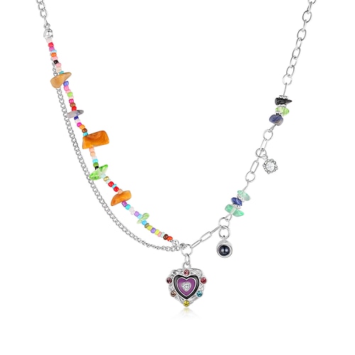 personalisierte Projektionskette, individueller Fotoschmuck aus bunten Perlen, individueller Bildanhänger, süßer und trendiger Projektionsschmuck, perfektes Valentinstagsgeschenk für die Freundin Image