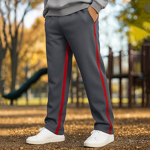 Herren Jogginghose Hose Gerade geschnittene Sweatpants Elastischer Bund Gerader Schnitt Farbblock Patchwork Komfort Atmungsaktiv Volle Länge Outdoor Lässig Täglich Urlaub Sport Schwarz Gelb Dehnbar Image