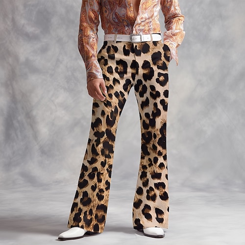 Herren Leopard-Druck Disco-Hosen 60er 70er Schlaghosen Mittlere Taille Vintage-Retro Outdoor Urlaub Party Seitentaschen Schlaghose Frühling Herbst 3D-Druck Cachi scuro Hellkaki Kaki Image