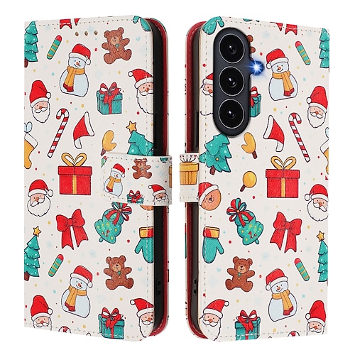 Handy Hülle Handyhüllen Für iPhone 17 Pro Max 17 Air 16 15 14 Pro Max Plus 16e 13 Mini Rückseite Mit Handgelenkschlaufe Ständer Kartenfach Weihnachten TPU PU-Leder Image