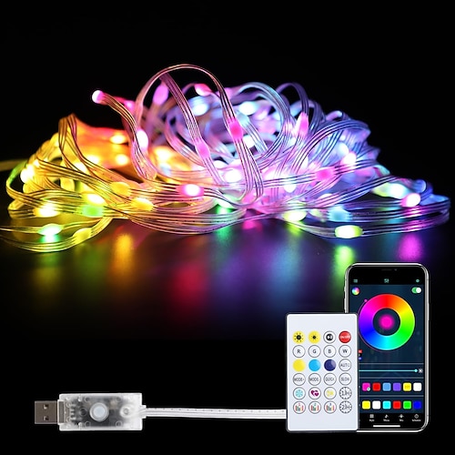Smarter Feen Lichterketten LED RGB Traumfarb Seillichter mit Fernbedienung LED Seillichter Außen Licht für Schlafzimmer Deck Halloween Dekorationen Image