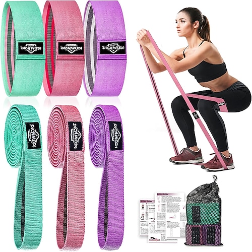 Stoff-Widerstandsbänder zum Trainieren, 6er-Pack rutschfeste Übungsbänder für Damen und Herren, Stoff-Booty-Bänder für Zuhause, Fitness, Pilates, Stretching