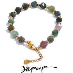 Yhpup Indischer Achat Naturstein Perlen Kette Herren Armband Armreif Edelstahl Handgelenk Handgemacht Sommer Schmuck Wasserdicht