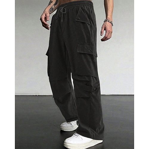 Herren Cargo-Hosen Hose Kordelzug Elastischer Bund Mehrere Taschen Einfach tragbar Outdoor Täglich Campen und Wandern Mode Klassisch Schwarz Armeegrün Image