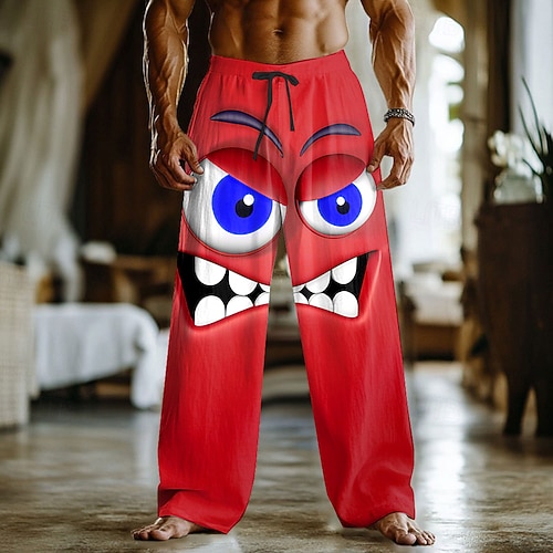 Herren 3D Zeichentrick Lächelndes Gesicht Hose Freizeithose Baggy-Hosen Mittlere Taille Lustig Heim Outdoor Urlaub Elastischer Kordelzug in der Taille Leinenähnliche Hose mit Taschen Frühling Herbst Image