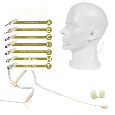 3.5mm Beige Single Earhook Headset Headworn Microphone 3 Pin 4 Pin XLR For Wireless Microphone Headset With Microphone Cover