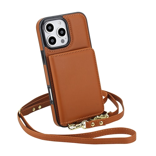 Handy Hülle Handyhüllen Für 16 15 14 Pro Max 16e 13 Pro Max 13 Mini Rückseite mit Trageriemen Ständer Kartenfach Retro TPU PU-Leder Image