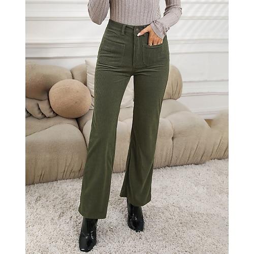Damen Stoffhosen Gerade Streetwear Lässig Volle Länge Hohe Taille Einfach Elastischer Bund Bequem Straße Ferien Alltagskleidung Braun Grün Herbst Normale Passform