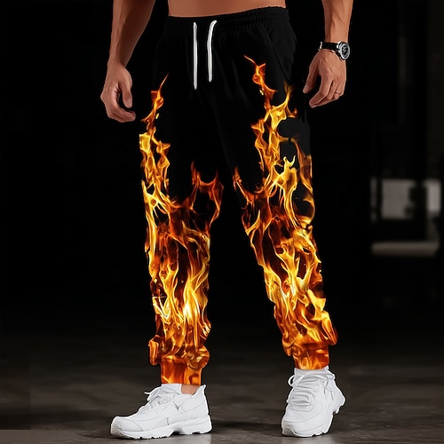 Herren Optische Täuschung Blitz Flamme Jogginghose Hose Mittlere Taille Kordelzug Elastischer Bund Lässig Joggen Streetwear Trainieren Sportliche Jogginghose mit Taschen Frühling Herbst 3D-Druck Image