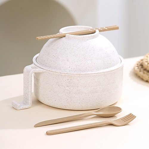 Mikrowellen-Ramenschüssel, Instant-Nudelschüssel-Set mit großem Fassungsvermögen und Siebdeckel, umweltfreundliches Weizenstrohmaterial, langlebiges Küchengeschirr für heiße Suppengerichte Image
