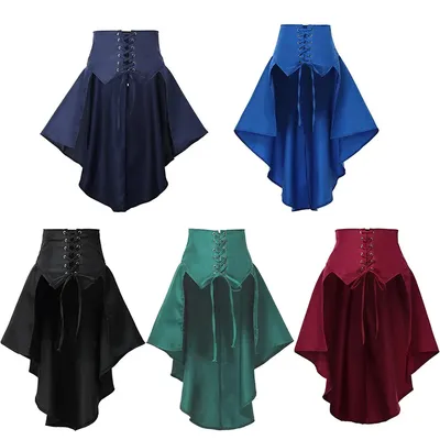 Lady Steampunk Halbrock Gothic Mittelalter unregelmäßiges Rüschenkleid Renaissance Pirat Schnür-Damenrock Tanzkleidung Image