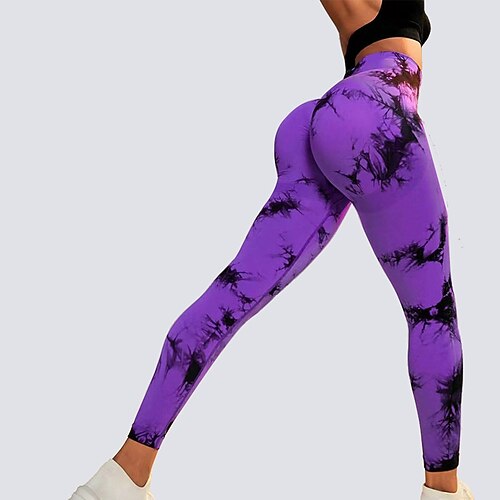 Damen Kompressionshose Enge Laufhosen Yoga-Leggings Bauchkontrolle Hohe Taille Fitnessstudio Training sportlich Unterteile Batik Dunkelrosa Schwarz Rosa Herbst Sport Sportkleidung Image