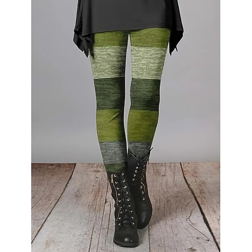 Damen Hosen Hose Leggings Gemütliche Leggings Streetwear Lässig Volle Länge Hohe Taille Gestreift Elastischer Bund Druck Atmungsaktivität Bequem Dehnbar Urlaub Straße Alltagskleidung Schwarzgrau Image