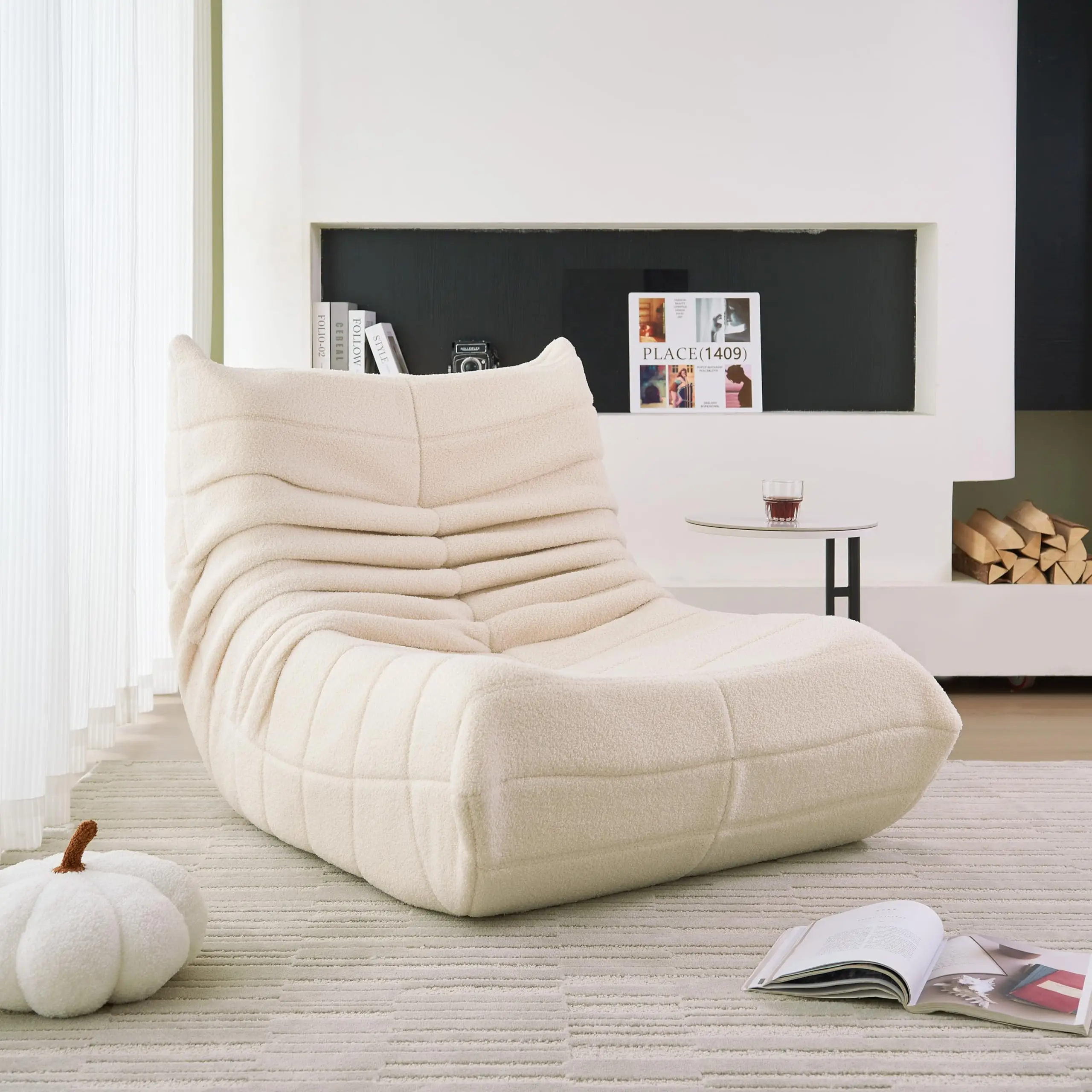 Lazy Floor Sofa, Relaxsessel mit Rückenlehne,Einzelsitz-Couchstuhl aus ohne Armlehnen, Sitzsack am Kamin