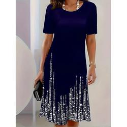 Damen-Midikleid, elegant, für Partys und Abende, Rundhalsausschnitt, kurzärmelig, T-Shirt-Kleid, Etuikleid, lässig, formell, täglich, normale Passform, geblümt, abstrakt, kurzärmelig,