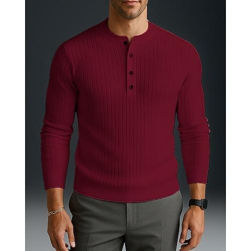 Herren Lässige Oberteile Pullover Knöpfe Langarm Oberteil Athleisure Herbst Mode Outdoor Reise Sportbekleidung Sportkleidung Einfarbig Schwarz Weiß Rot
