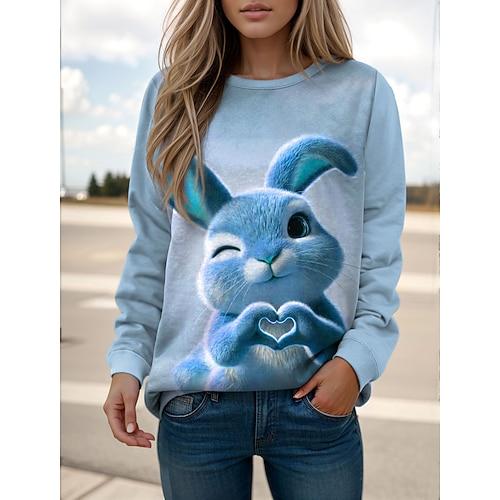 Damen Pullover Sweatshirt Grafik Tiermotiv Kaninchen Lässig Langarm Rundhalsausschnitt Normale Oberteile Straße Lässig Ferien Druck Rosa Blau Purpur Grün Khaki Frühling Herbst Winter