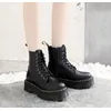 Große Größe Hohe Qualität Plattform Stiefel Frauen Schuhe Schwarz Leder Stiefeletten Punk Schuhe Dicken Boden Motorrad Stiefel